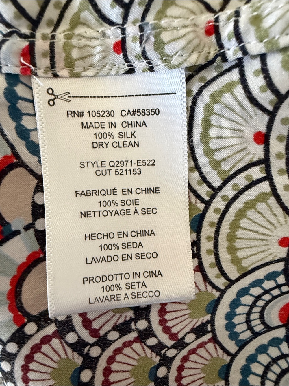 Equipment Femme Adalyn 100% Silk Art Deco Fan Print Blouse Asian Blue - Sz M - Picture 5 of 12